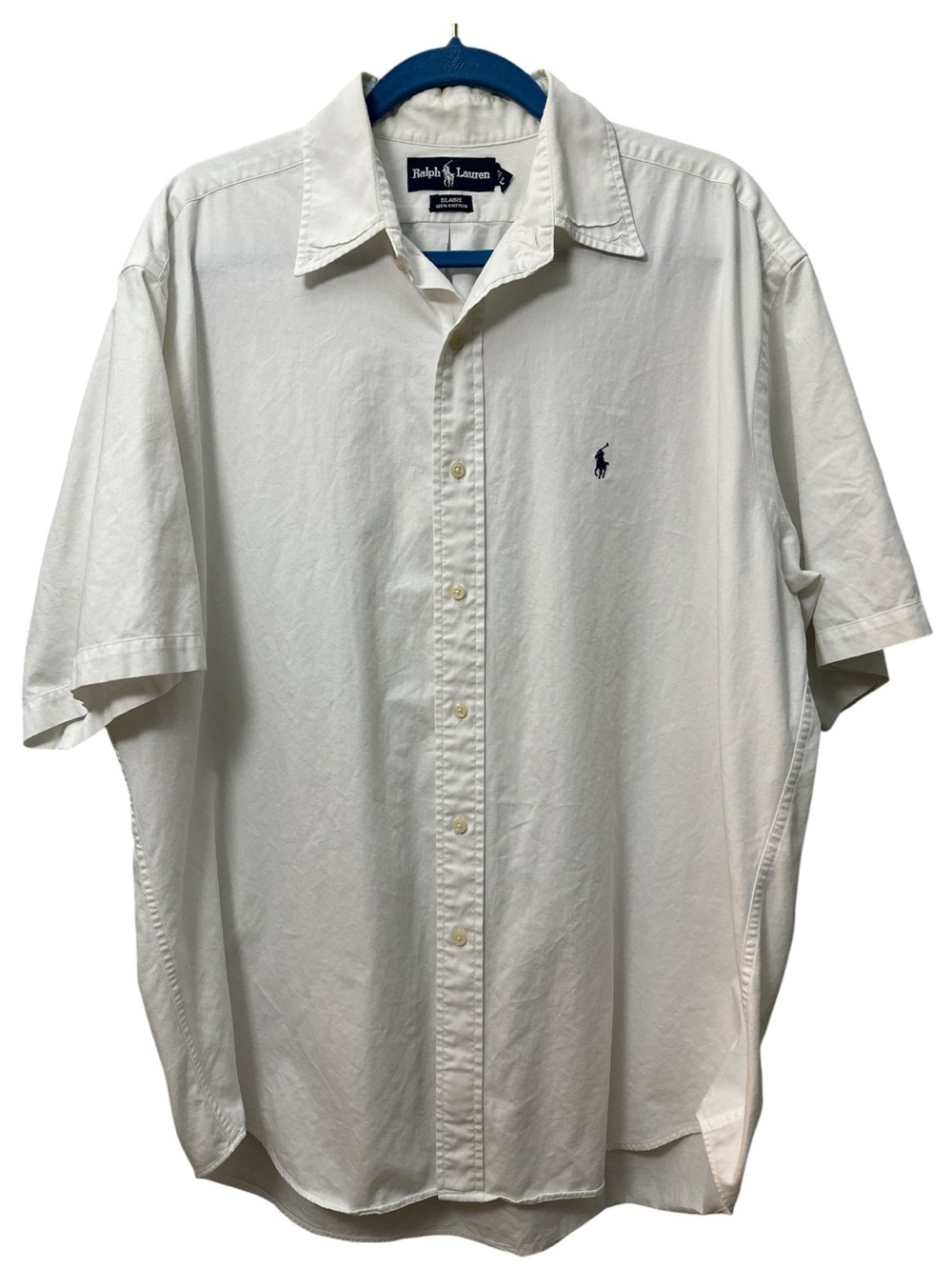 Ralph Lauren White Short-Sleeve Button-Down Shirt with Navy Pony